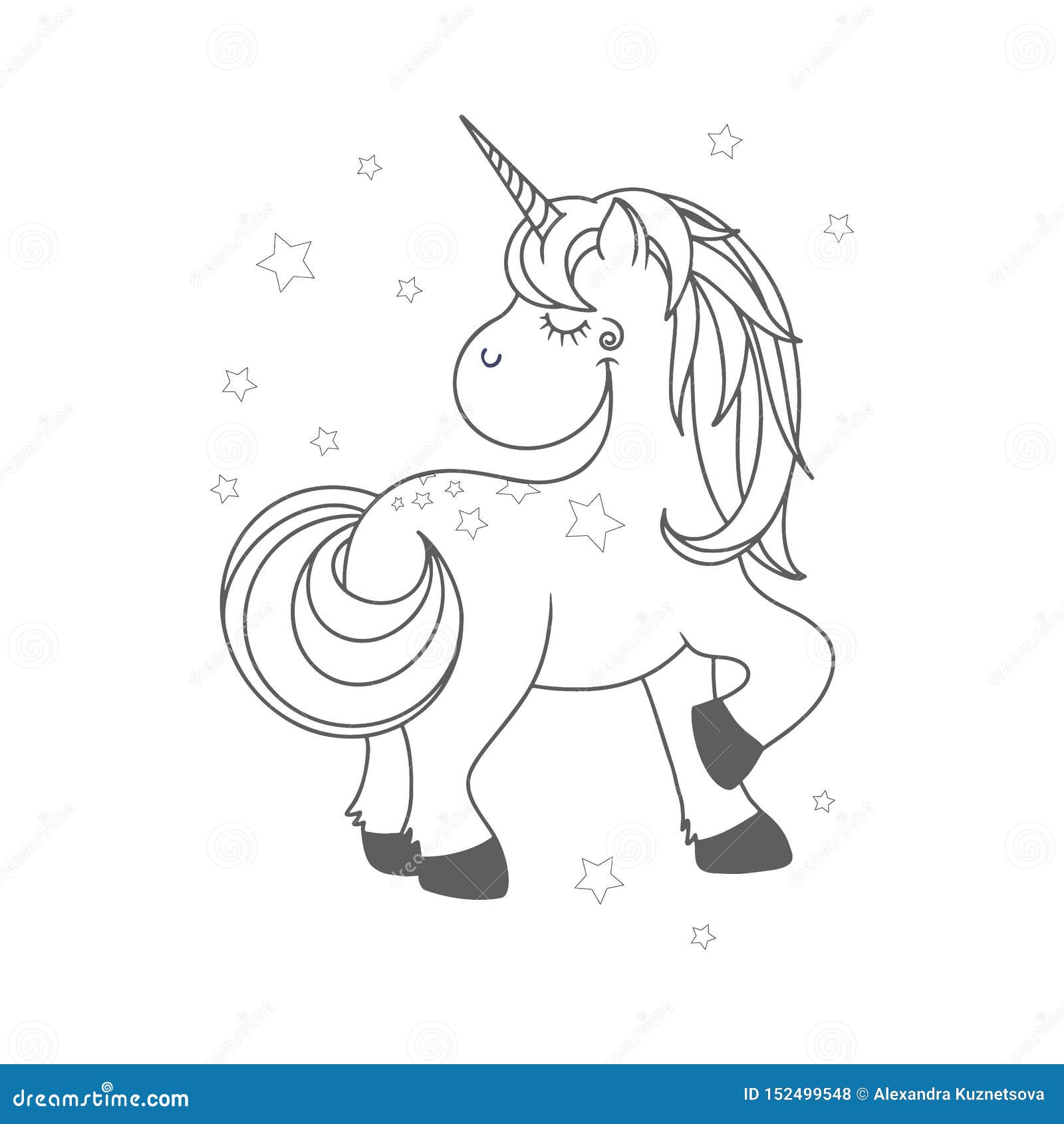 Funny and Hapy Outlined Cartoon Style Unicorn Stock Illustration ...