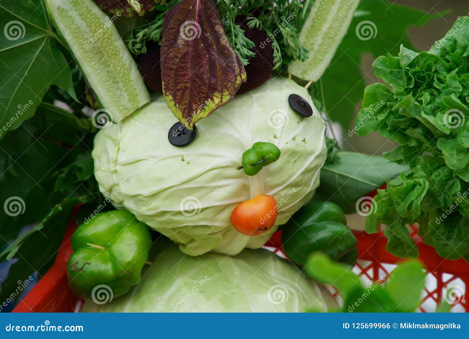 Funny Hare from Cabbage, Cucumbers and Pepper. Stock Photo Image of