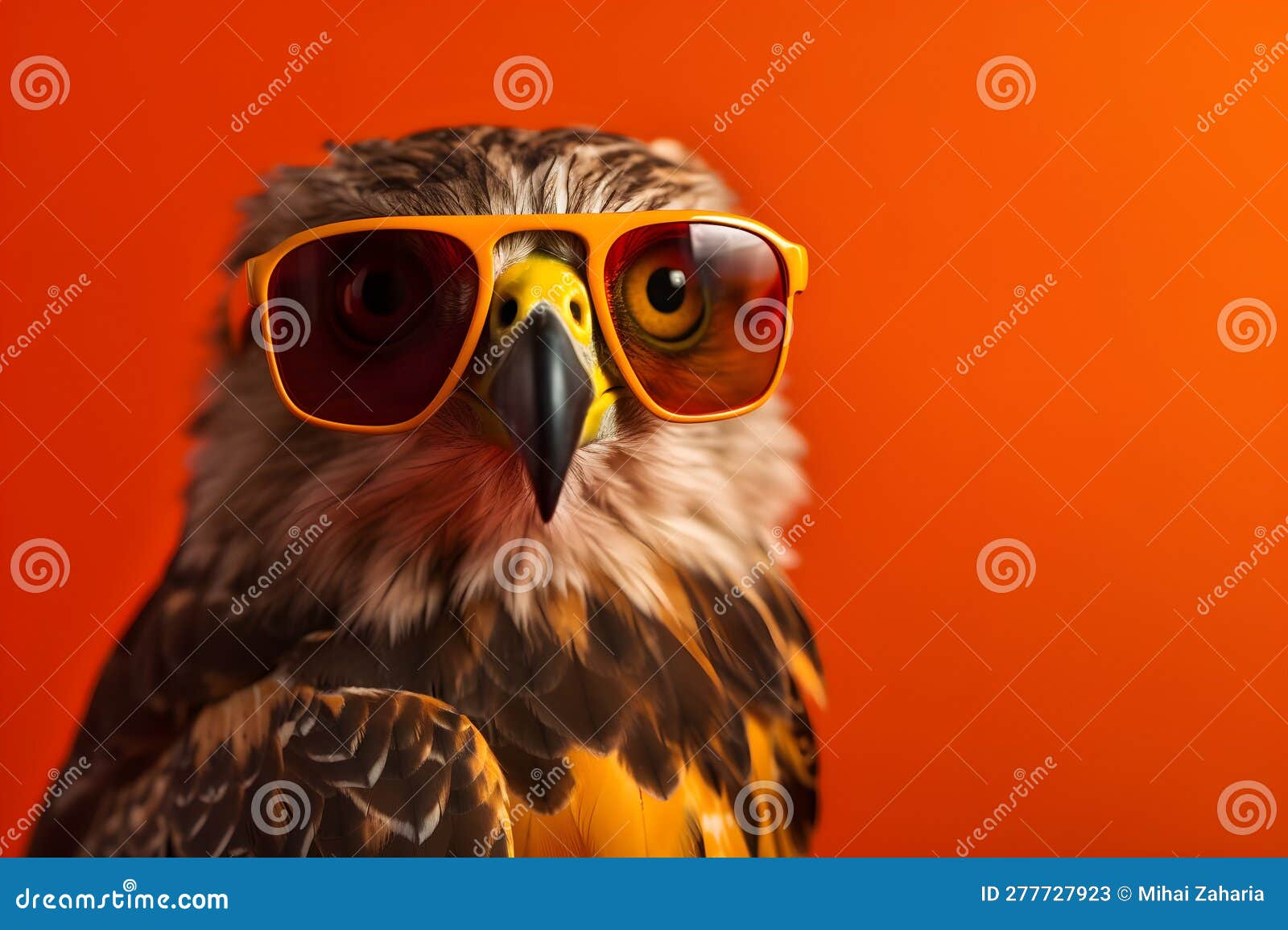Funny Hawk Wearing Sunglasses in Studio with a Colorful and Bright