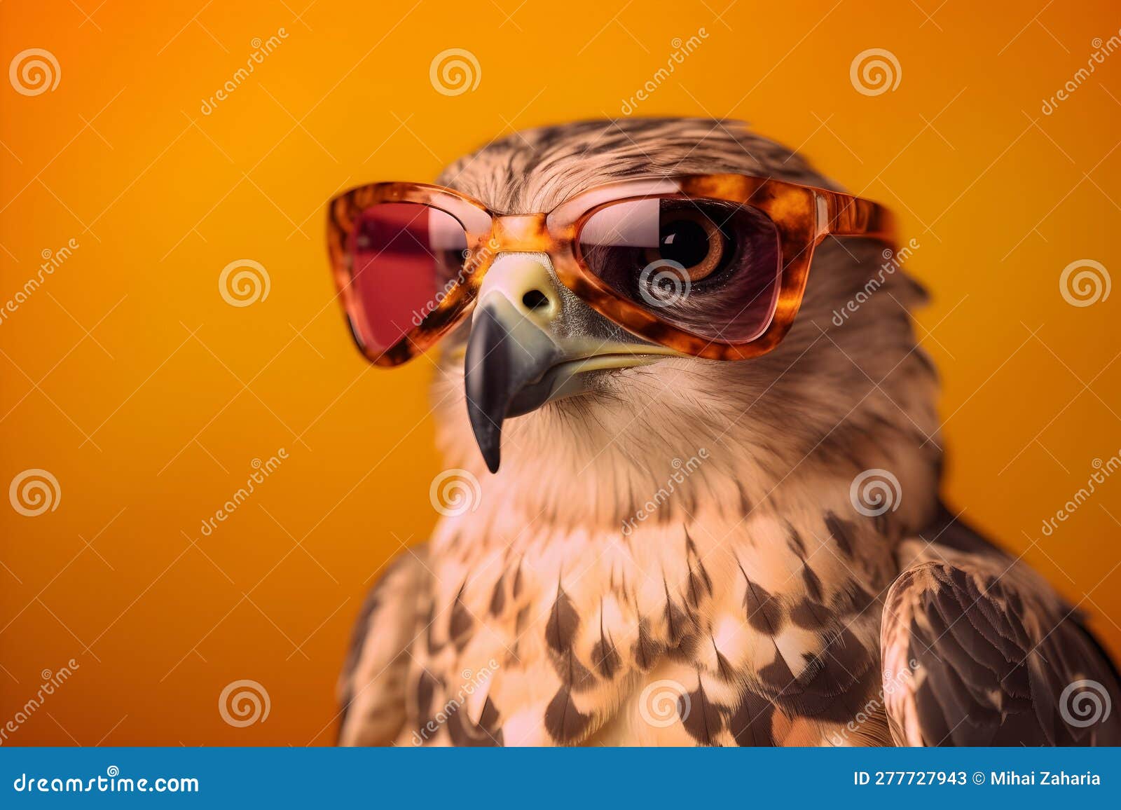 Funny Hawk Wearing Sunglasses in Studio with a Colorful and Bright
