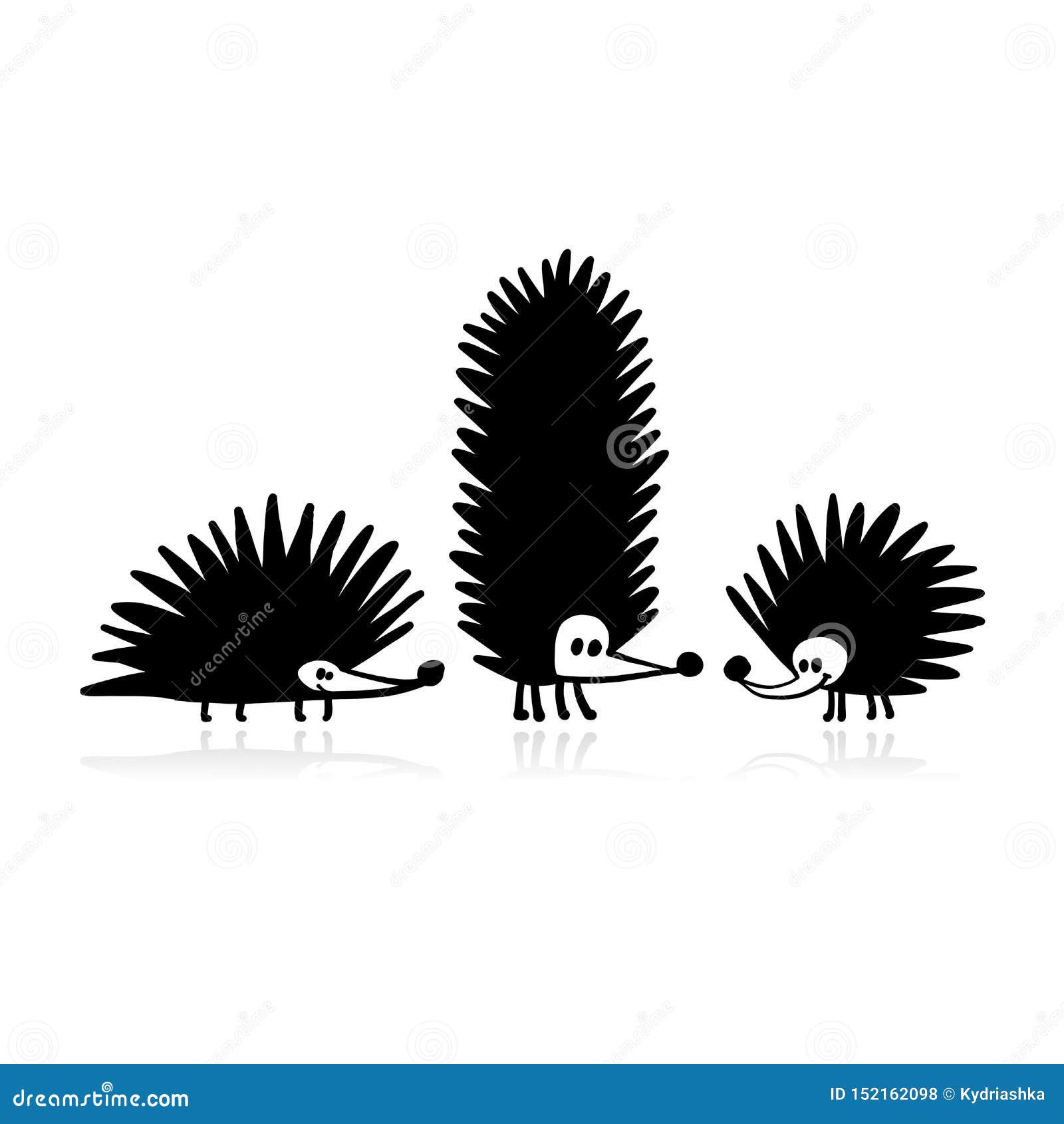 Funny Hedgehogs, Black Silhouette for Your Design Stock Vector