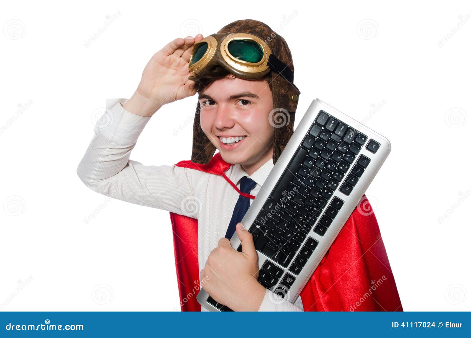 Funny hero with keyboard stock photo. Image of programmer 41117024