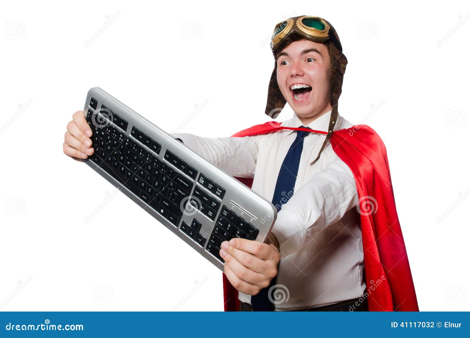 Funny hero with keyboard stock photo. Image of retro 41117032