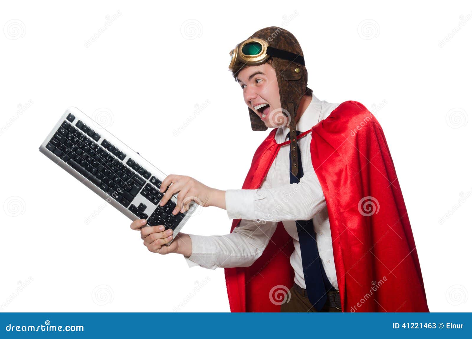 Funny Hero with Keyboard Isolated Stock Image Image of pilot