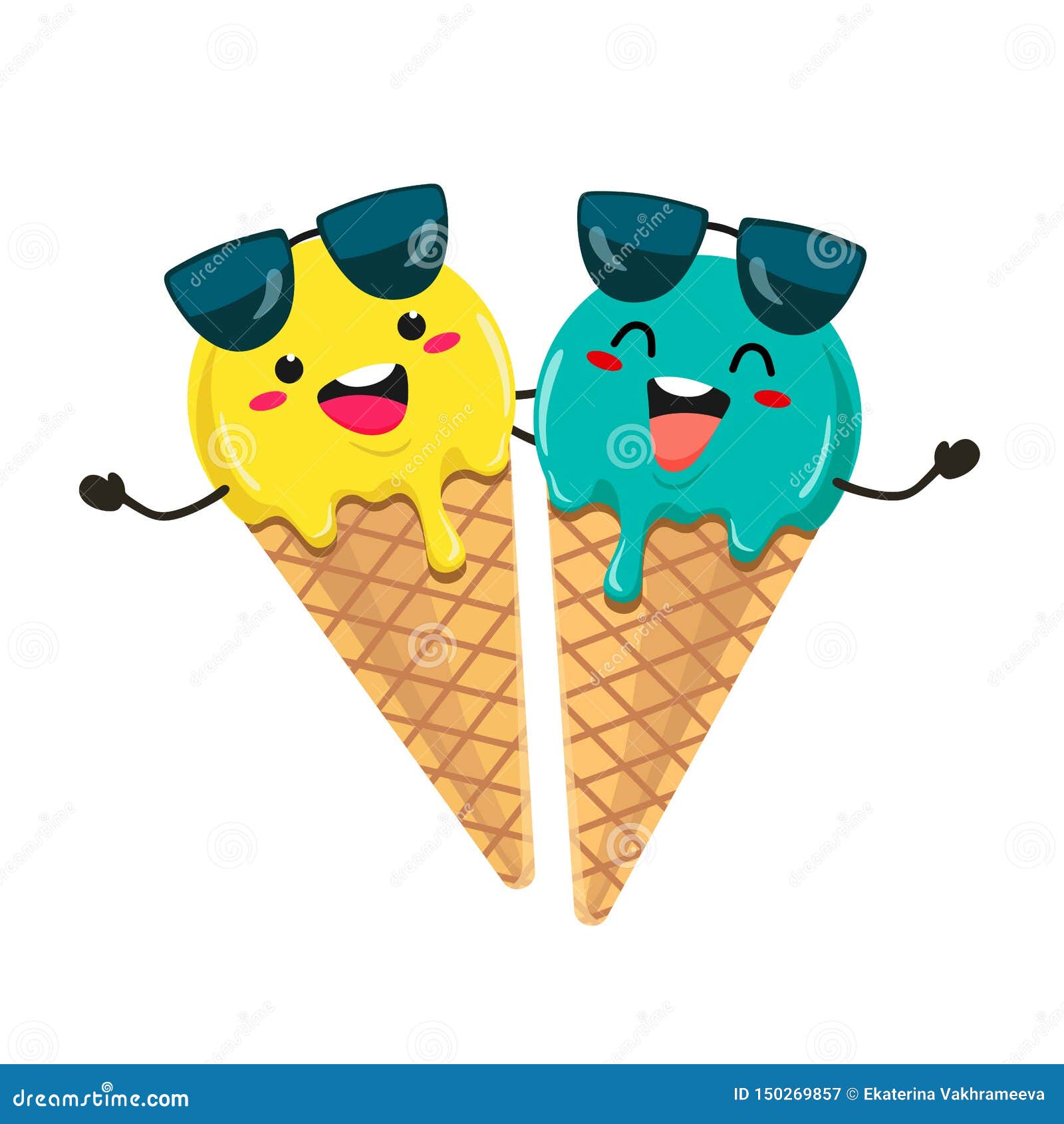Funny Ice Cream with Glasses in a Cartoon Style. Vector Isolate on