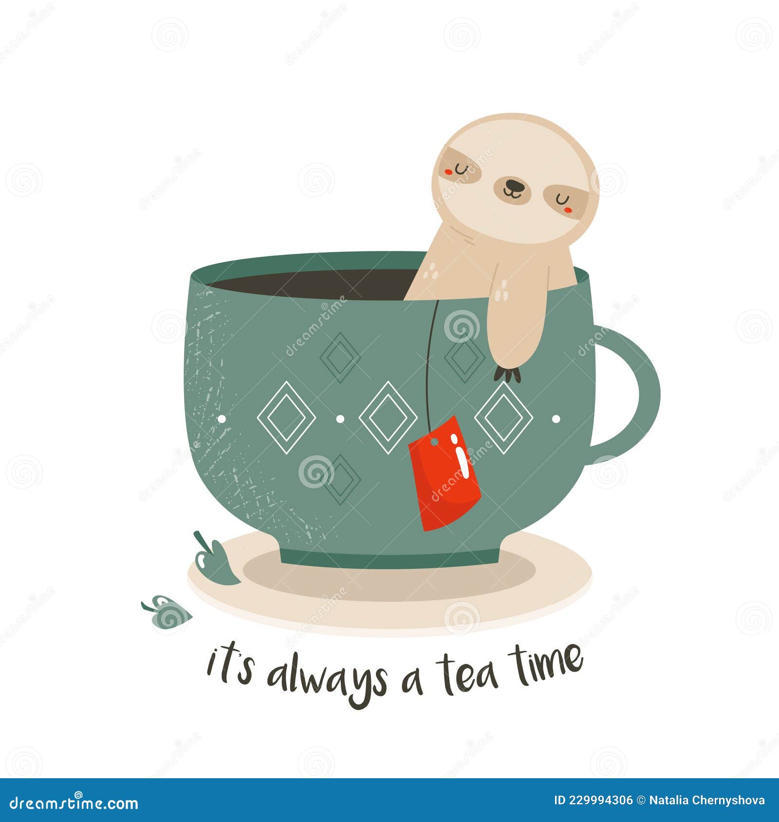 Funny Illustration of a Cute Sloth Sitting in a Tea Cup Stock Vector -  Illustration of cartoon, background: 229994306