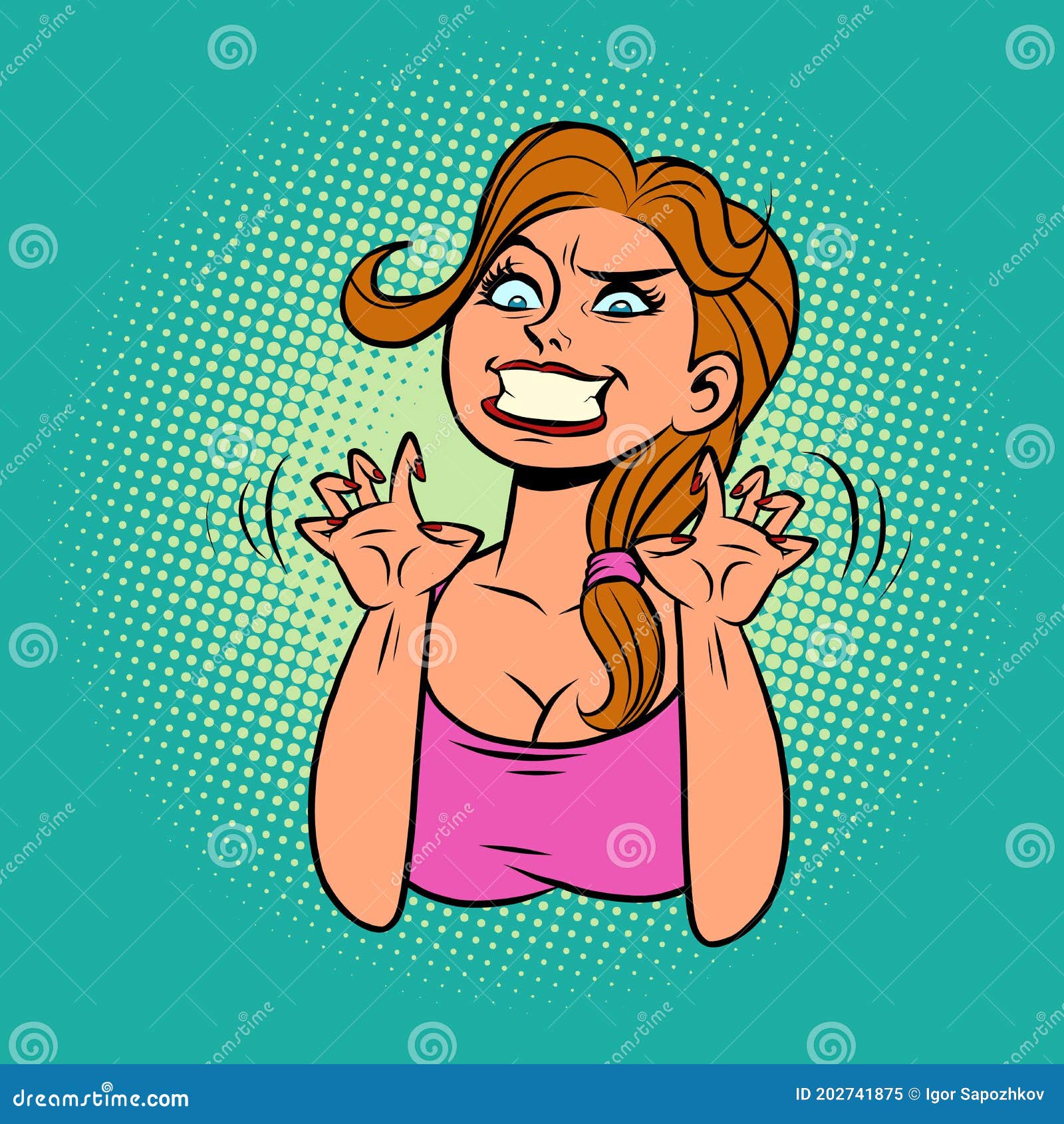 Funny insidious evil woman stock vector. Illustration of girl - 202741875