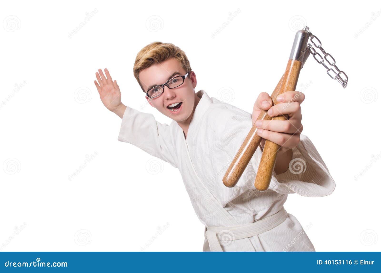 Funny Karate Fighter with Nunchucks Stock Photo Image of nunchuck