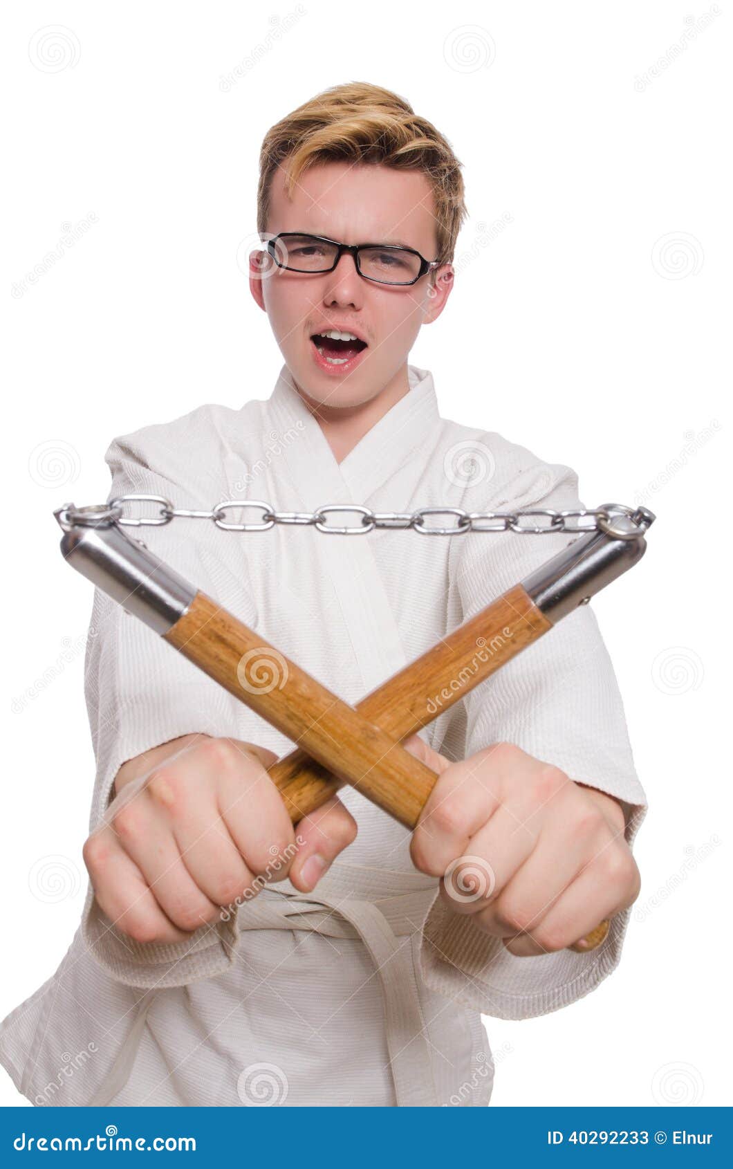 Funny Karate Fighter with Nunchucks Stock Image Image of hold, male