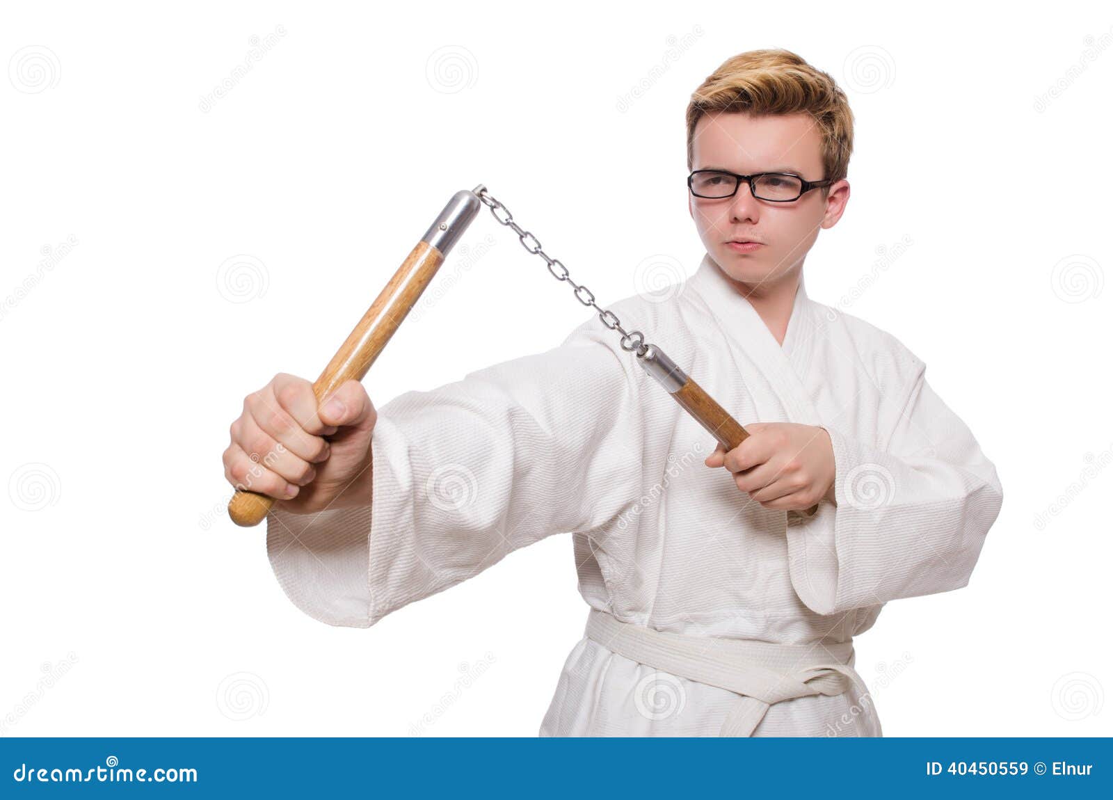 Funny Karate Fighter With Nunchucks Stock Image Image of humourous