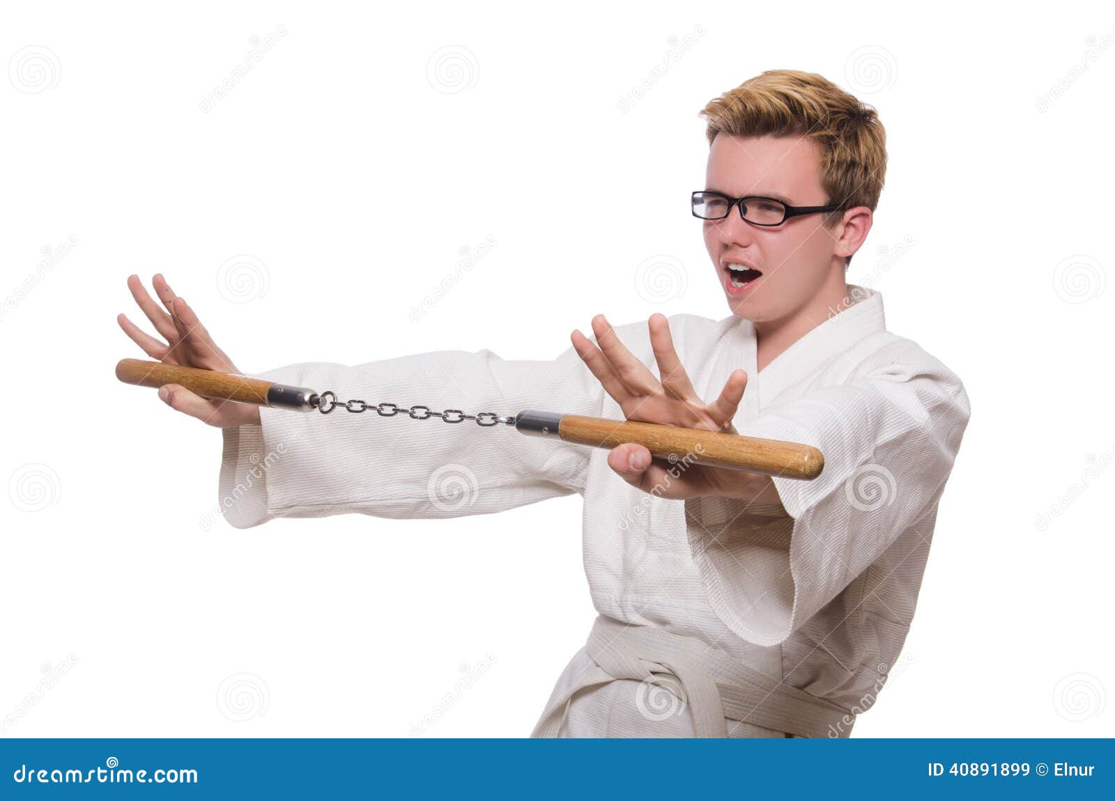 Funny Karate Fighter with Nunchucks Stock Image Image of looking