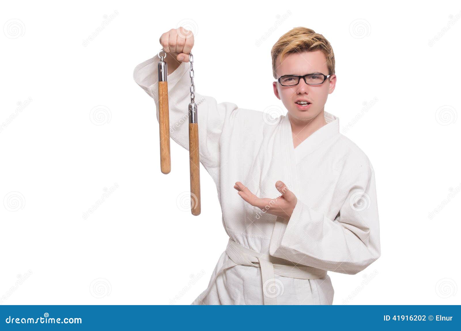 Funny Karate Fighter with Nunchucks Stock Photo Image of martial