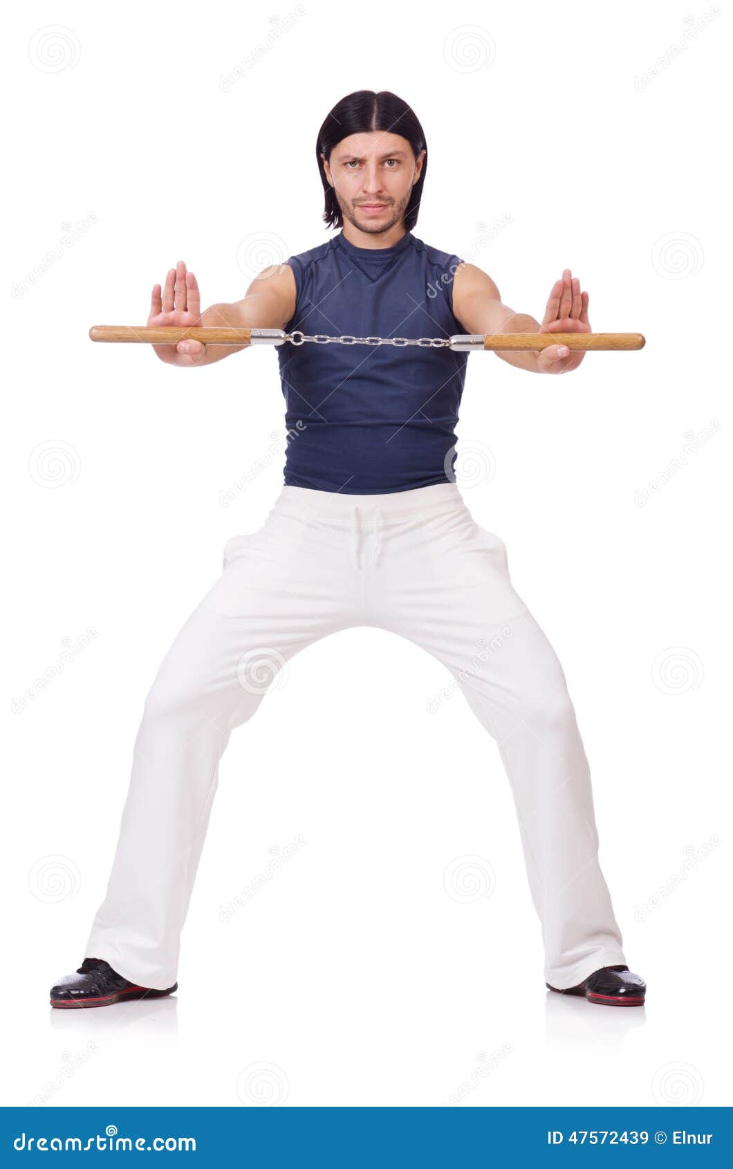 Funny Karate Fighter with Nunchucks Stock Image Image of angry, fight
