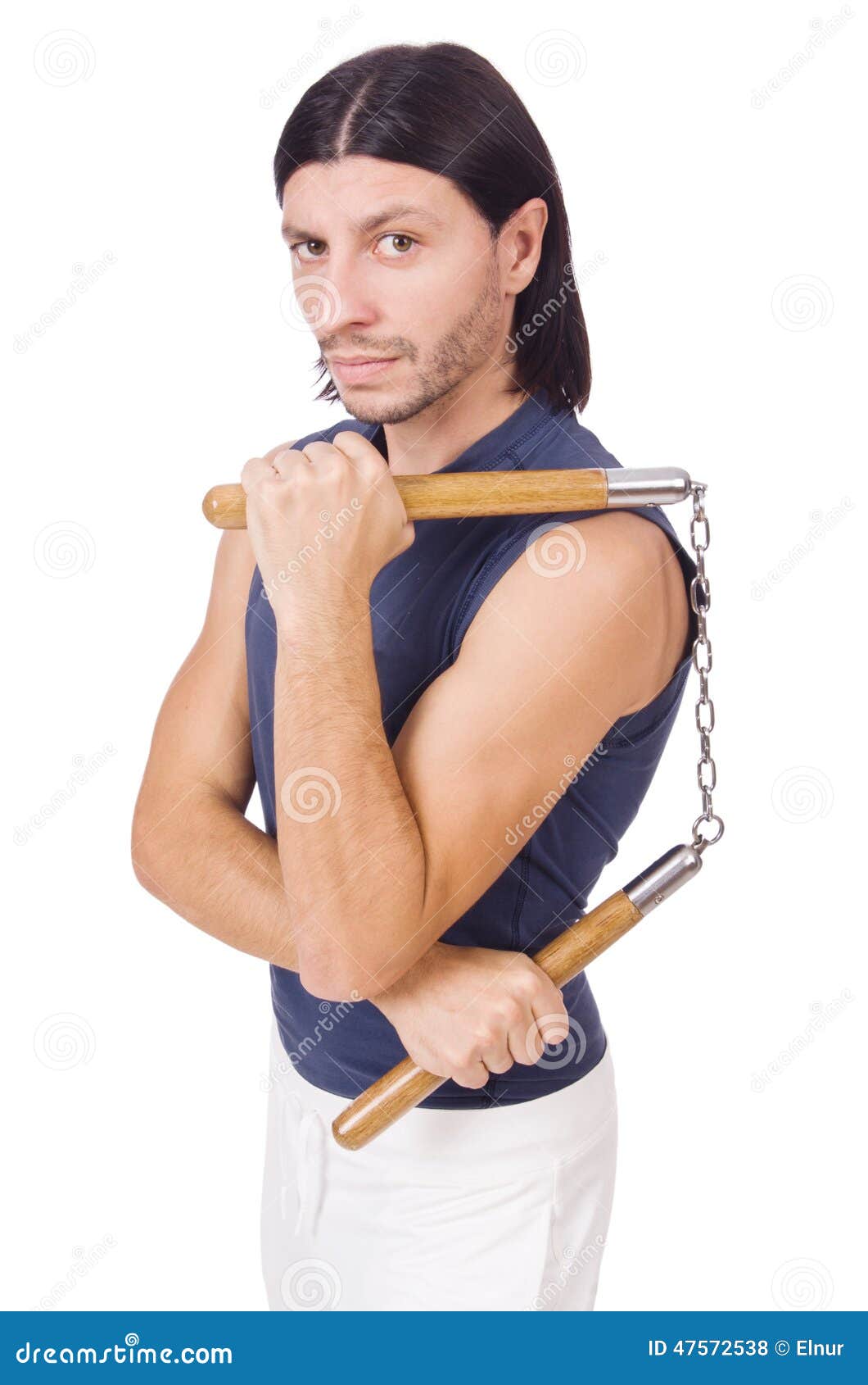 Funny Karate Fighter with Nunchucks Stock Photo Image of isolated