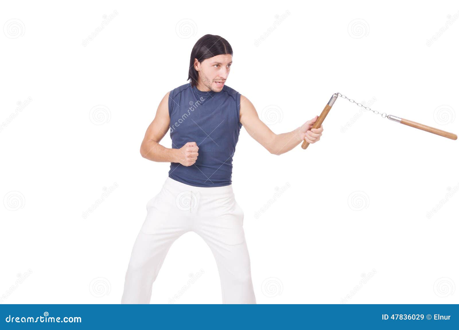 Funny Karate Fighter with Nunchucks Stock Image Image of nunchaku