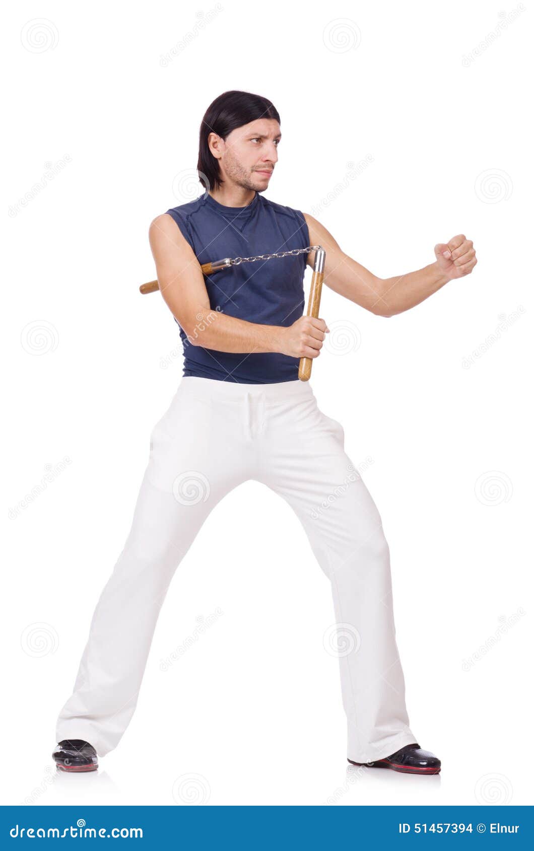 Funny Karate Fighter with Nunchucks Stock Photo Image of karate