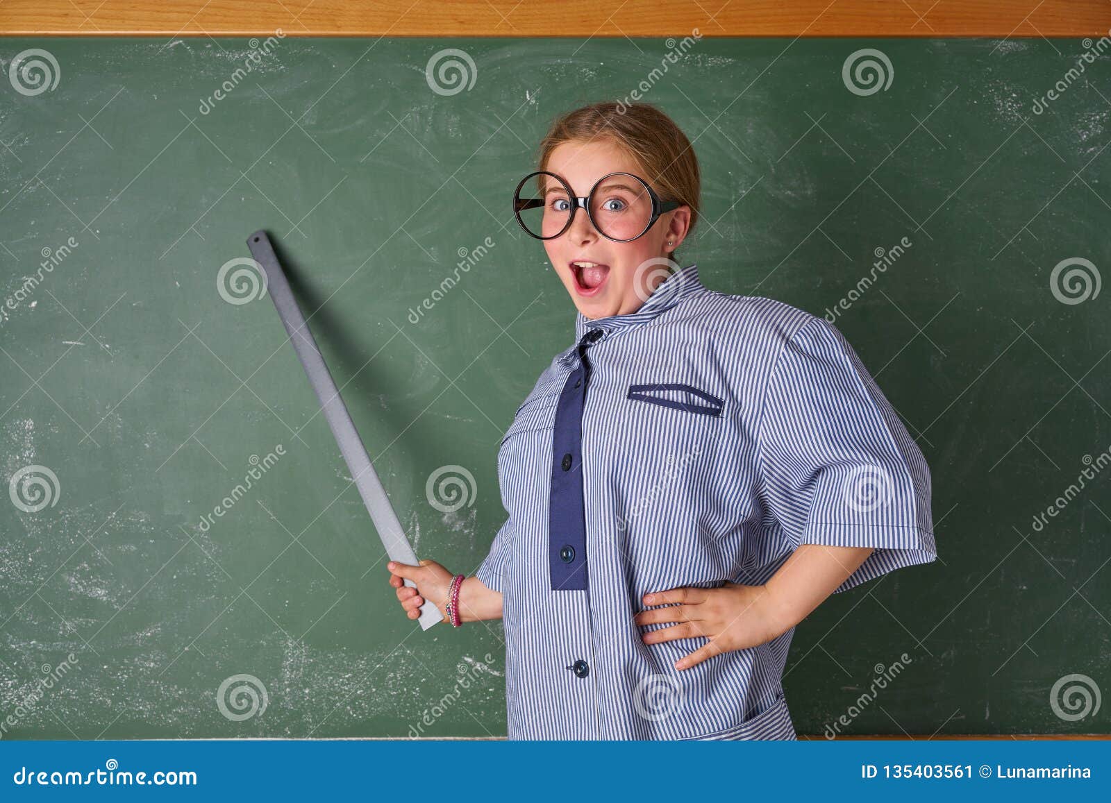 Funny Kid Girl at School Teacher Costume Stock Image - Image of back ...