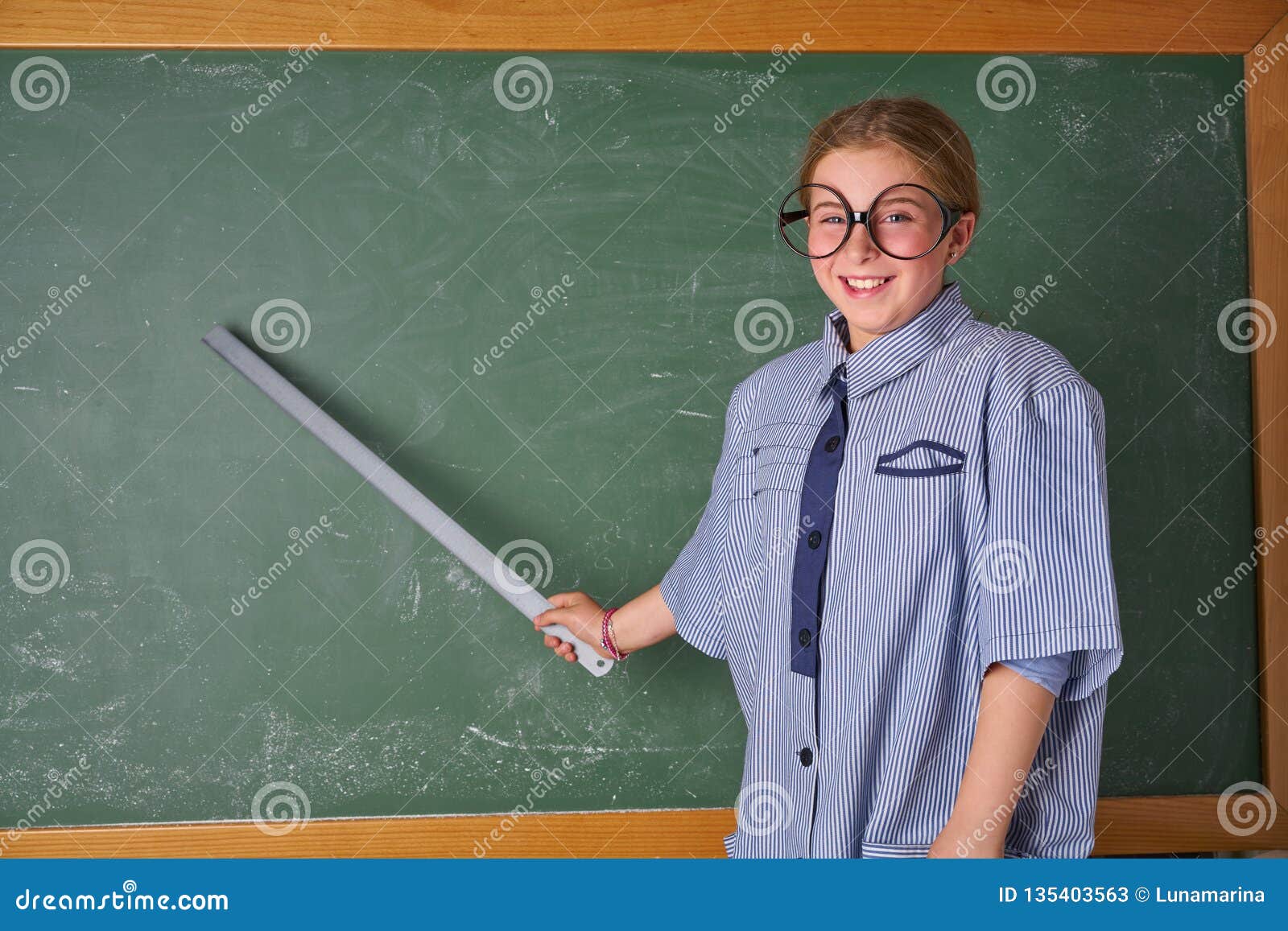 Funny Kid Girl at School Teacher Costume Stock Image - Image of girl ...