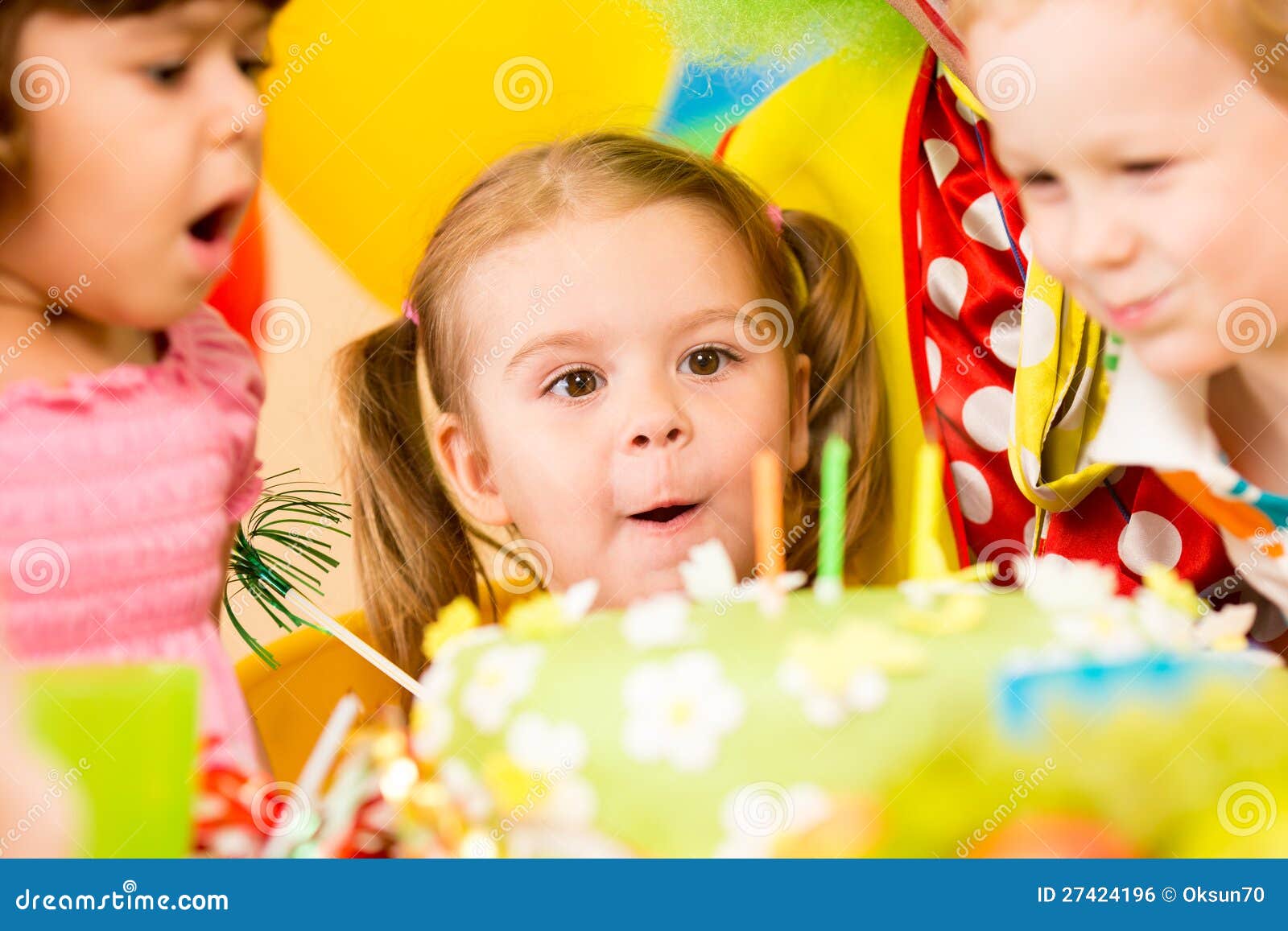 Funny Kids Blowing Candles on Cake Stock Photo Image of ballon