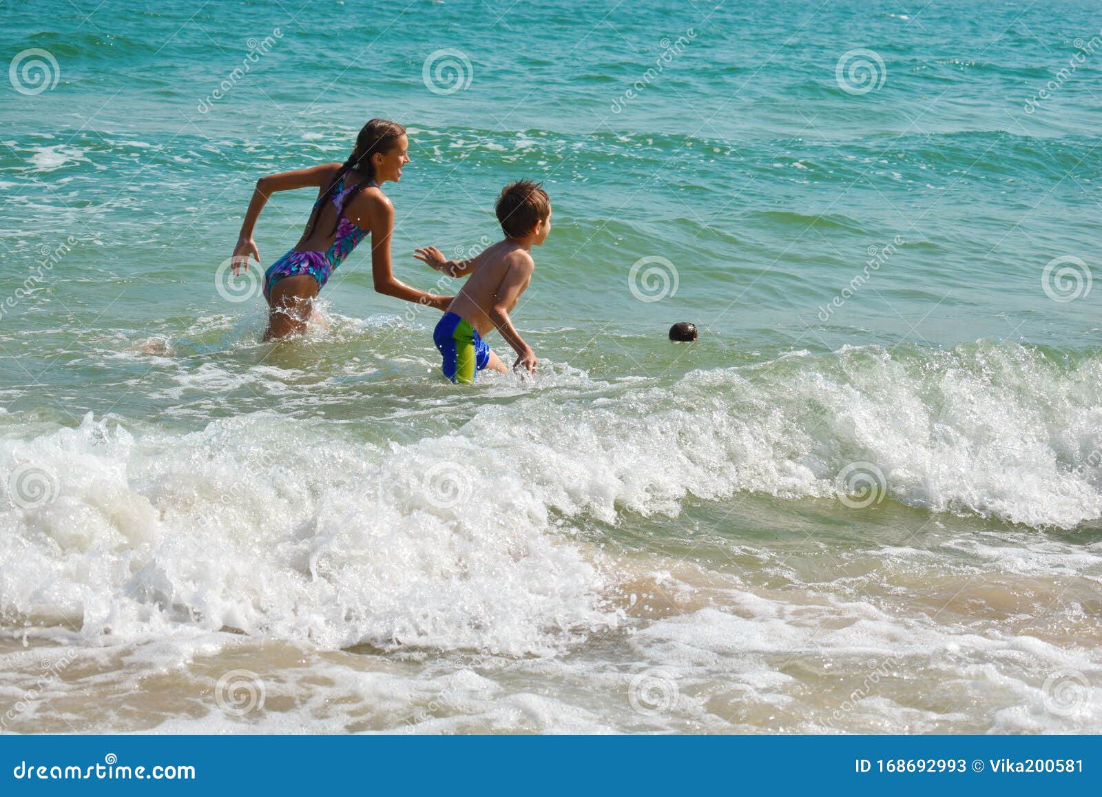 Funny Kids Playing in Sea. the Boys Splashing in Sea Water. Family ...
