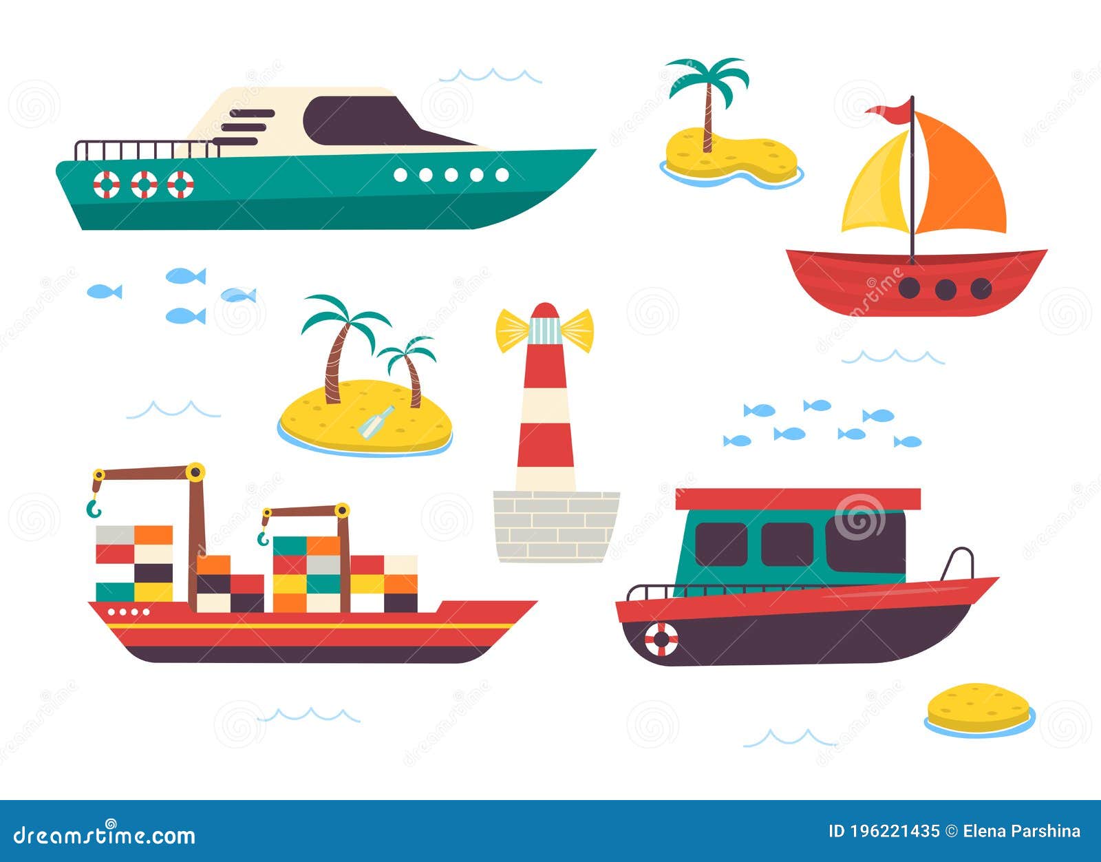 Funny Kids Water Transport Set. Boat, Yacht, Sailboat, Motorboat, Container Ship and Lighthouse Cartoon Vector Illustration Stock Vector - Illustration of colorful, marine: 196221435 Funny Kids Water Transport Set. Boat, Yacht, Sailboat, Motorboat, Container Ship and Lighthouse Cartoon Vector Illustration Stock Vector - Illustration of colorful, marine: 196221435
