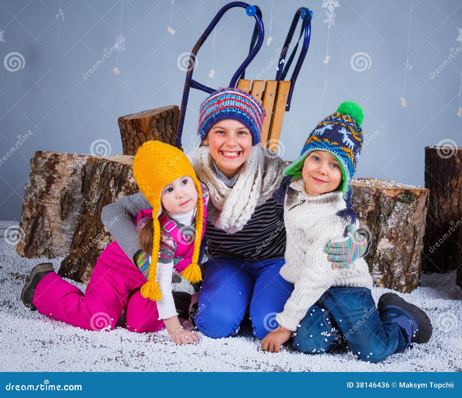 Funny Kids in Winter Clothes Stock Photo Image of baby, holiday 38146436