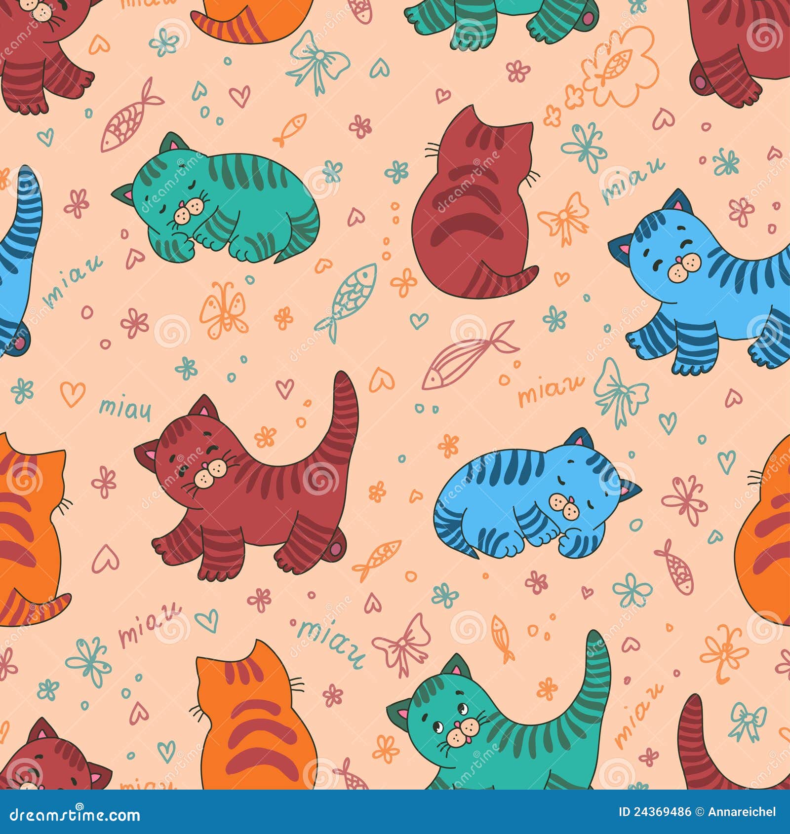 funny kitten seamless pattern