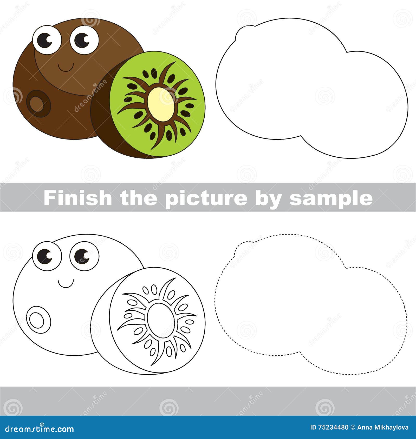 Funny Kiwifruit. Drawing Worksheet. Stock Vector - Illustration of  preschool, hand: 75234480