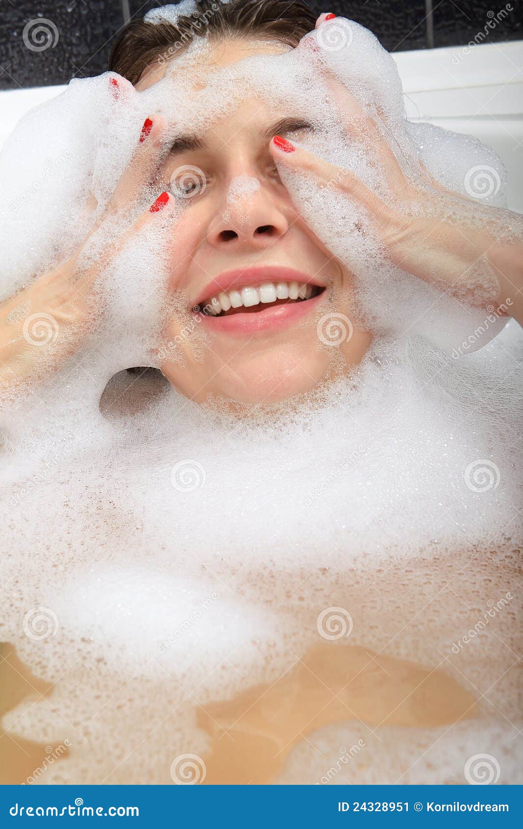 Funny lady using shower stock image. Image of drops, health 24328951