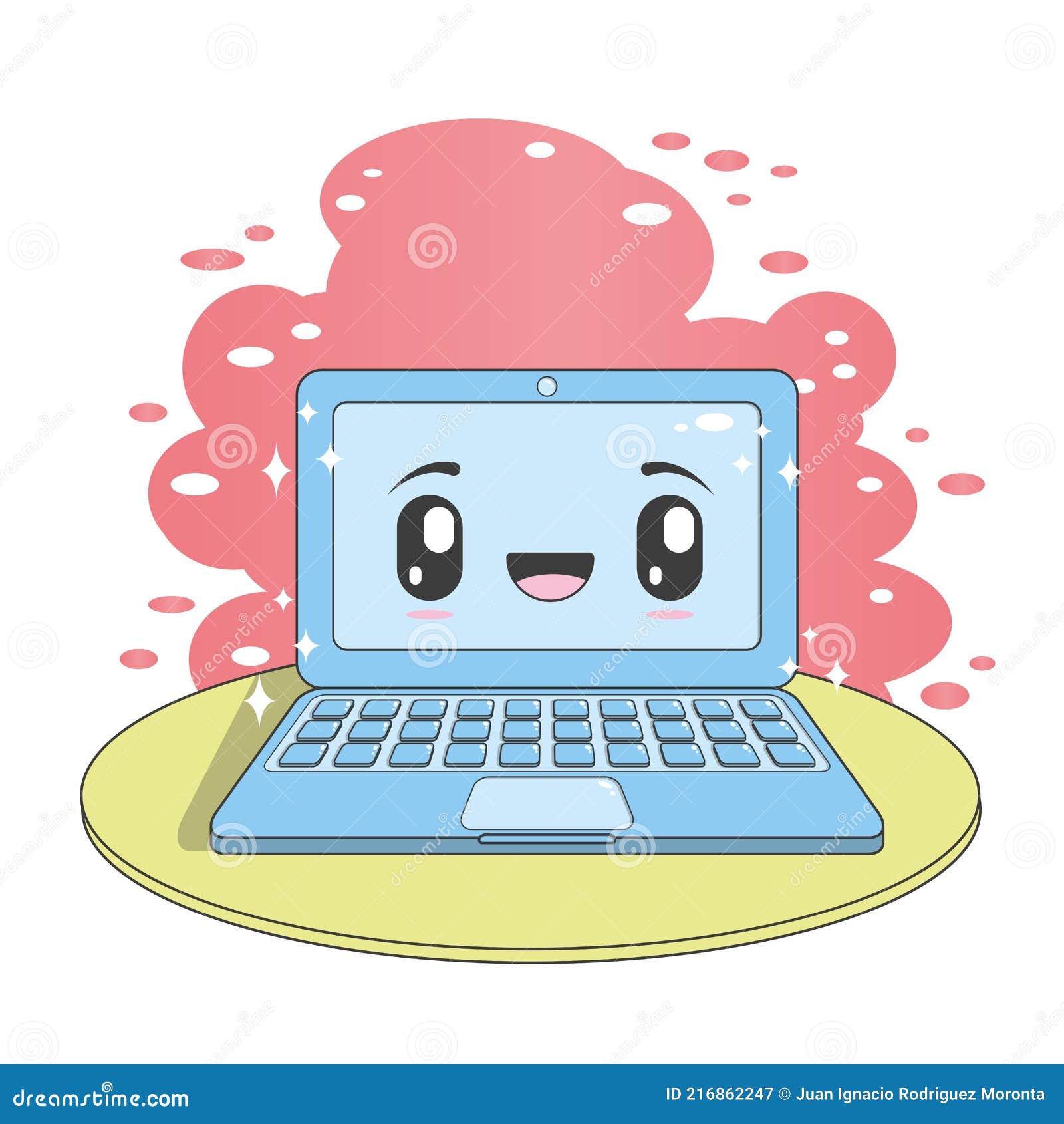 Funny Laptop Computer on Red Background, Kawaii Character Stock Vector -  Illustration of funny, cute: 216862247