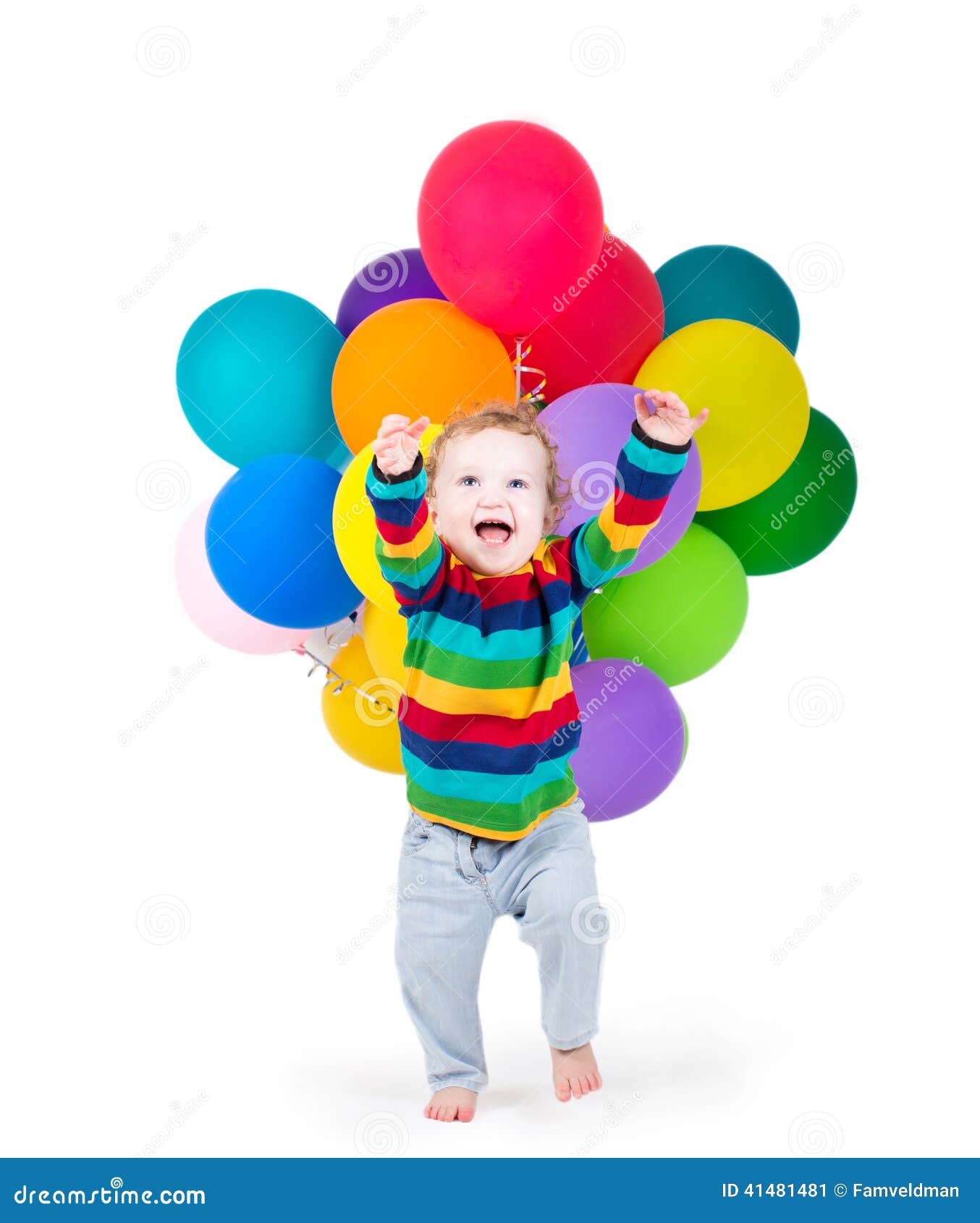 Funny Laughing Baby Playing With Party Balloons Stock Photo - Image ...