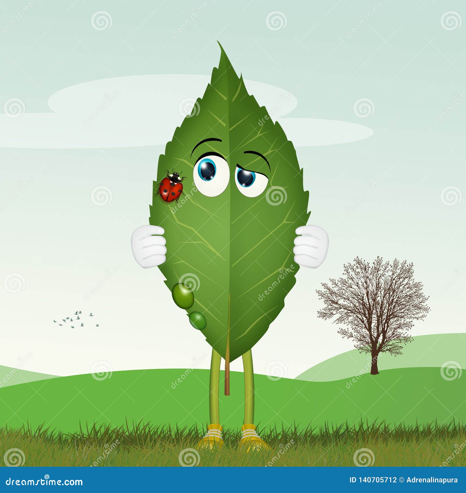 Funny leaf with ladybug stock illustration. Illustration of icon ...