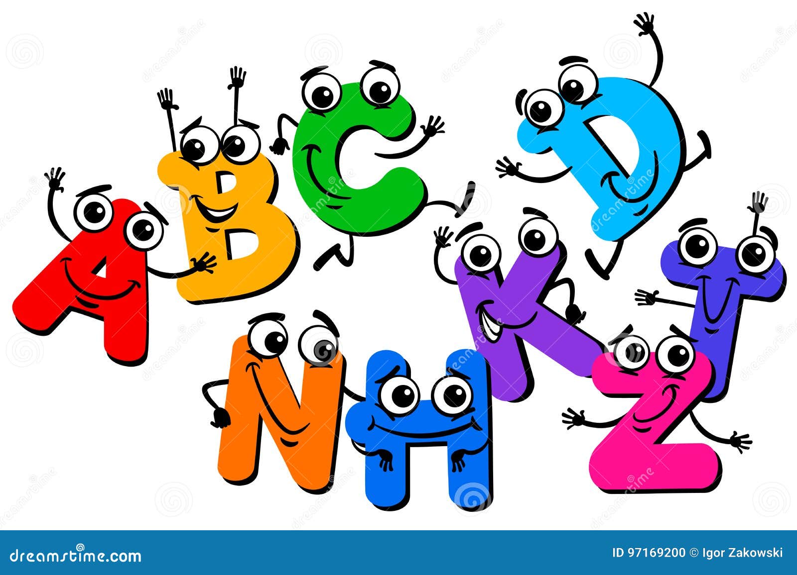 Funny Letter Characters Cartoon Illustration Stock Vector - Illustration of  alphabet, group: 97169200