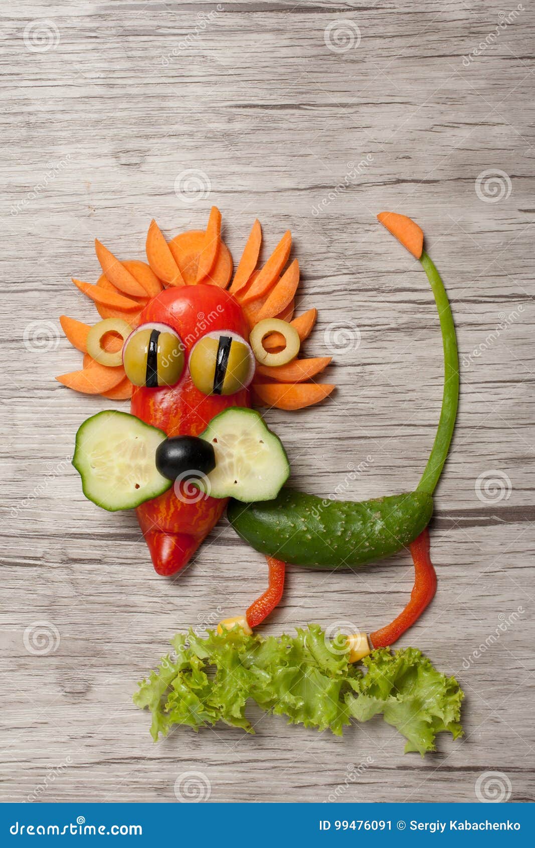 Funny Lion Made of Raw Food on Board Stock Image - Image of funny,  background: 99476091