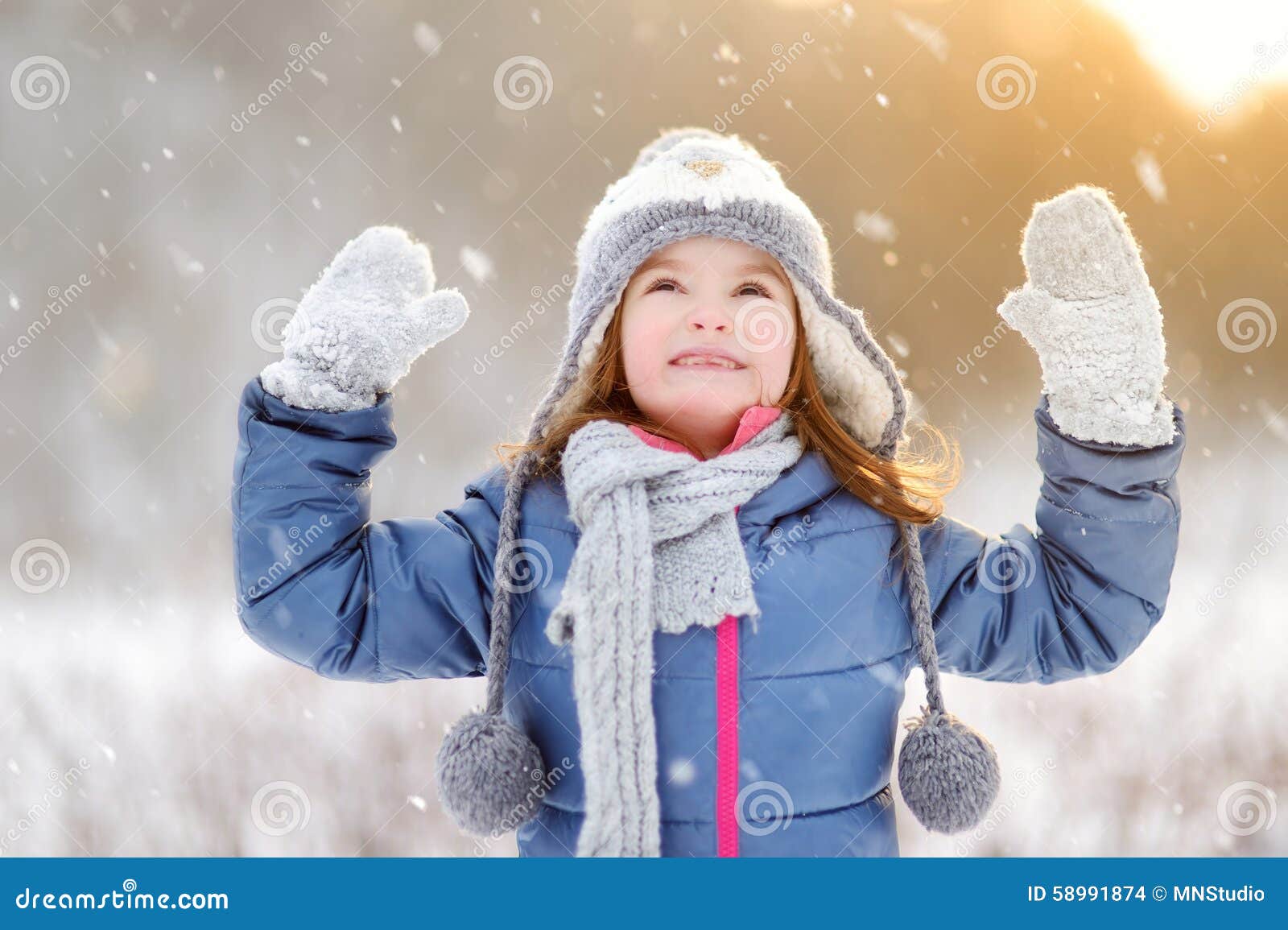 Funny Little Girl Having Fun in Winter Park Stock Photo - Image of ...