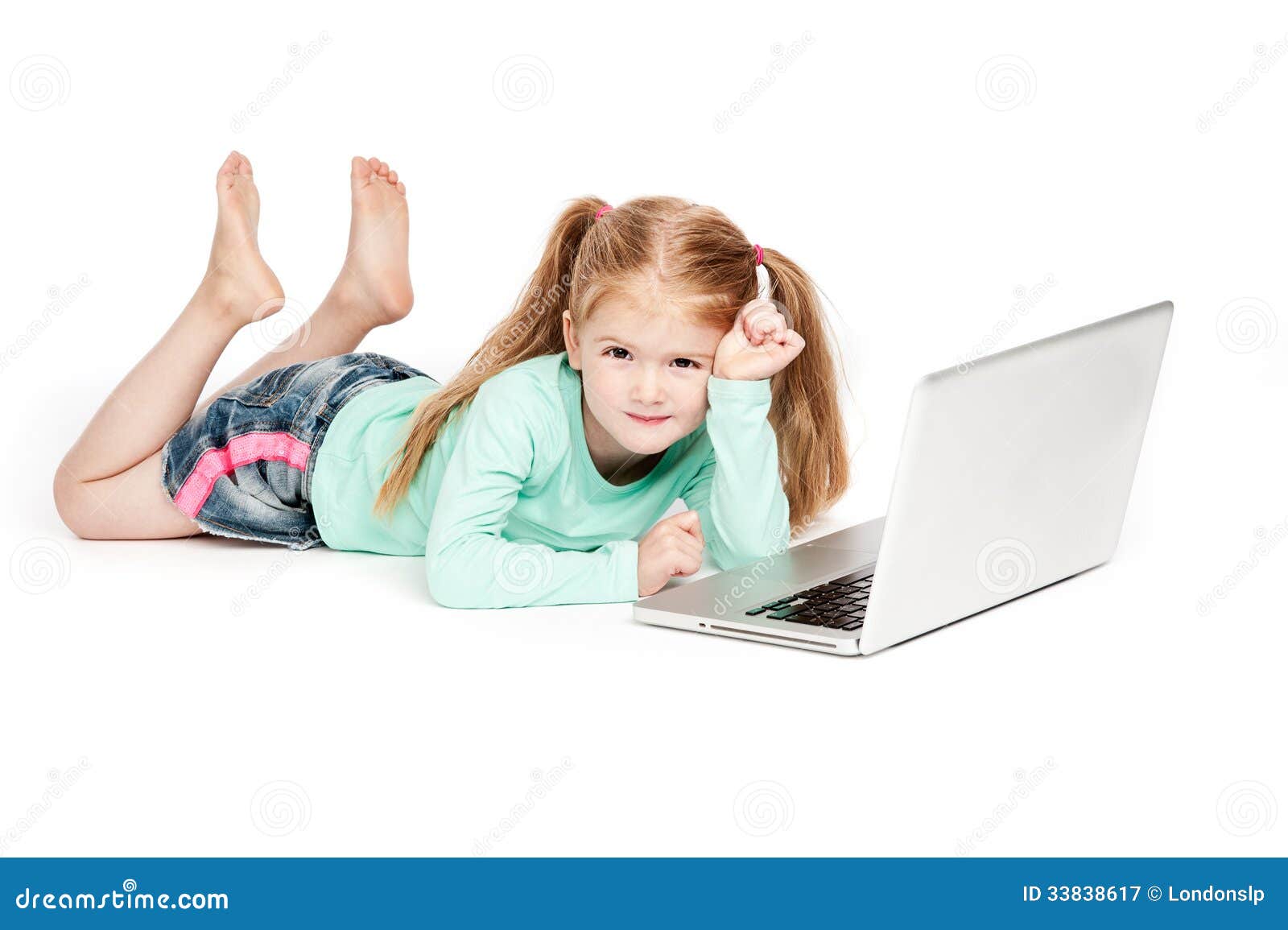 Funny Little Girl with Laptop Computer Stock Image - Image of girls,  grumpy: 33838617