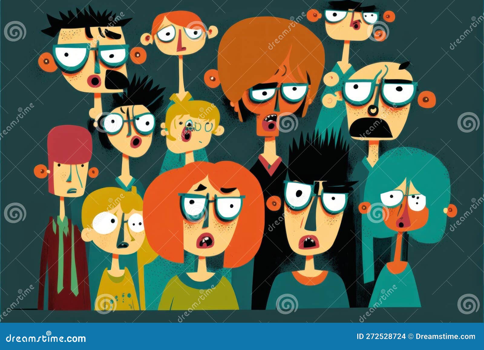 funny look. group of abstract disproportionate people. beautiful colorful . style. generative ai