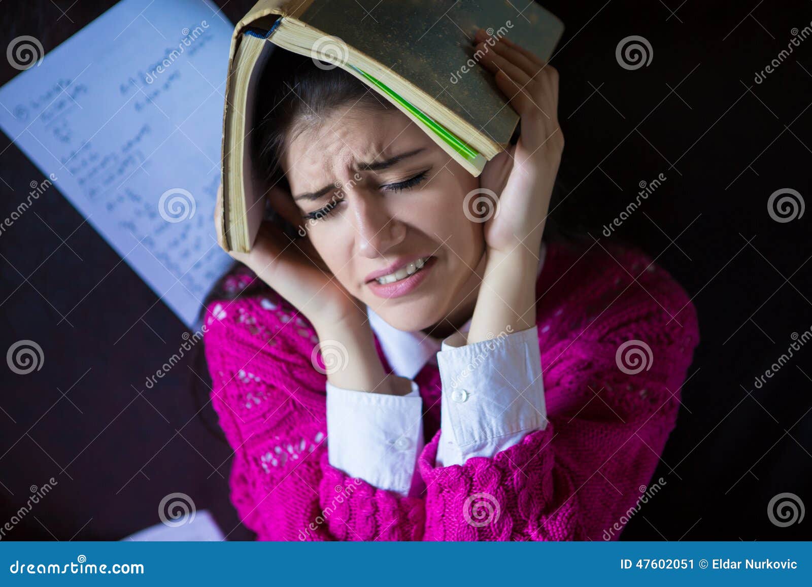 Funny Looking Brunette Woman Student Trying To Study in Her Room ...