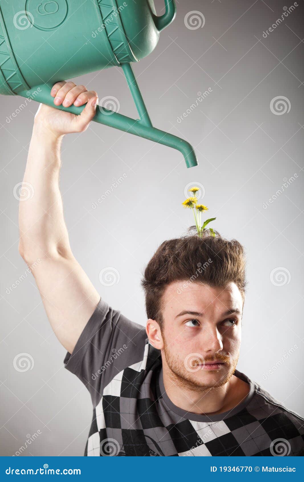 Funny Looking Guy with Dandelions on His Head Stock Photo Image of