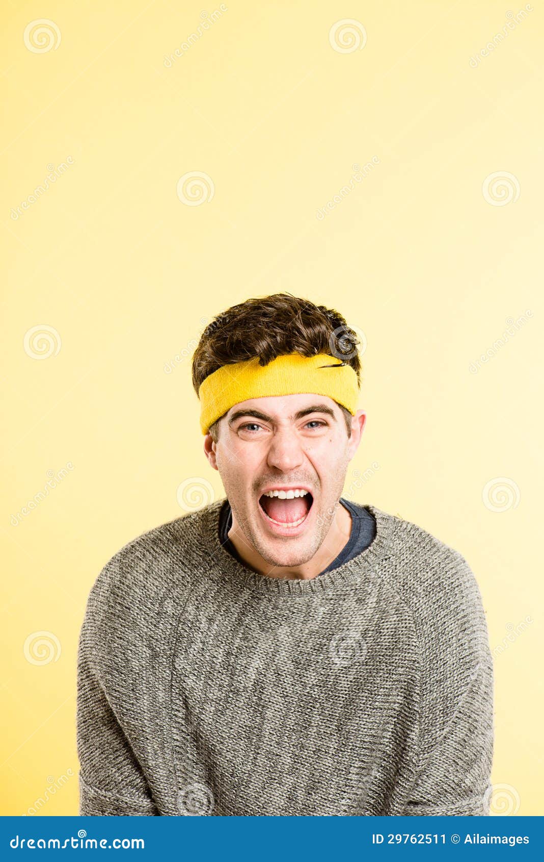Funny Man Portrait Real People High Definition Yellow Background Stock