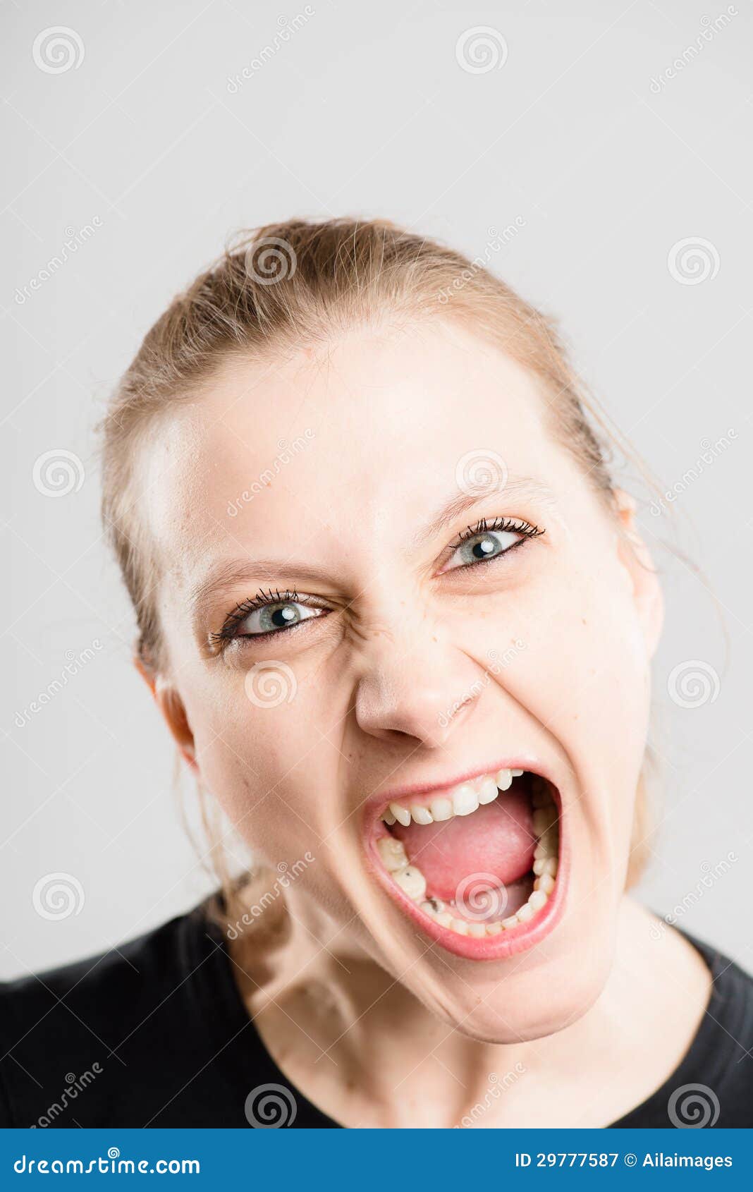 Funny Woman Portrait Real People High Definition Grey Background Stock