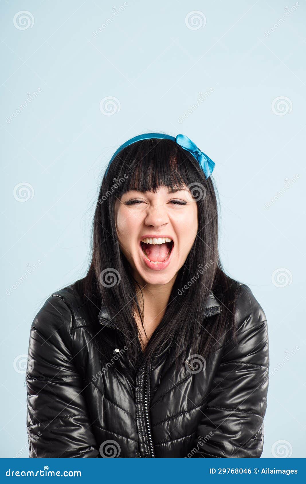 Funny Woman Portrait Real People High Definition Blue Background Stock