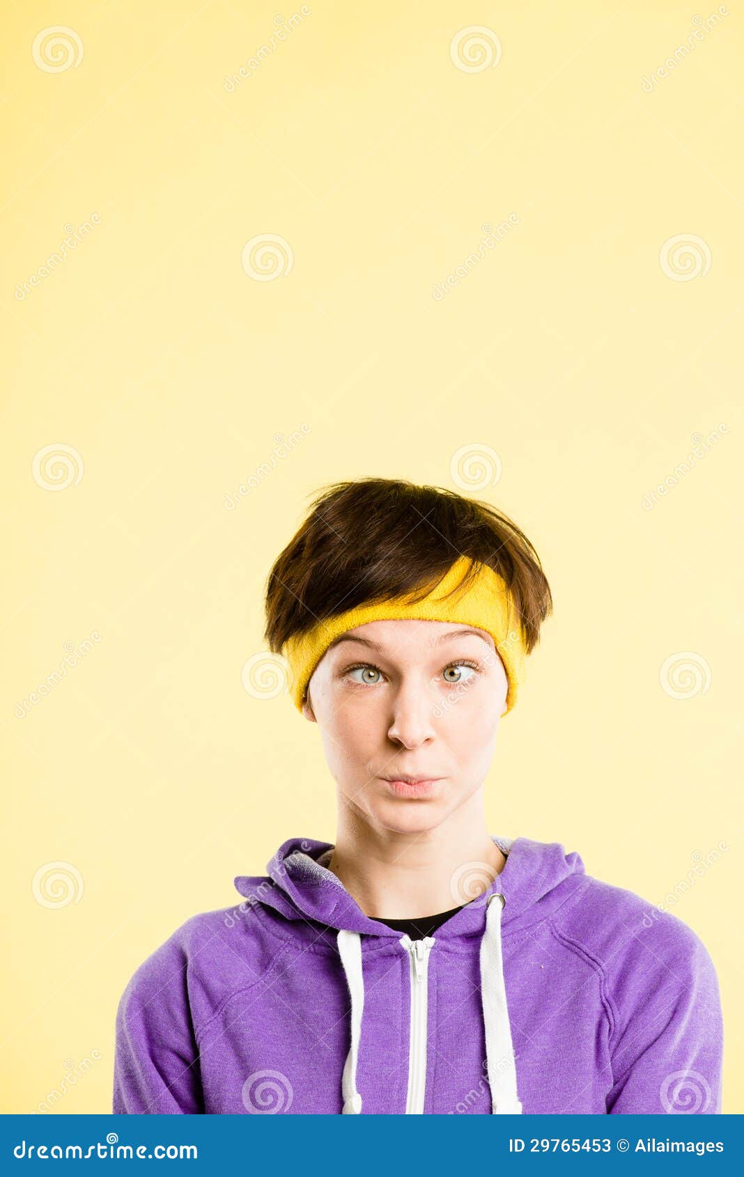 Funny Woman Portrait Real People High Definition Yellow Background