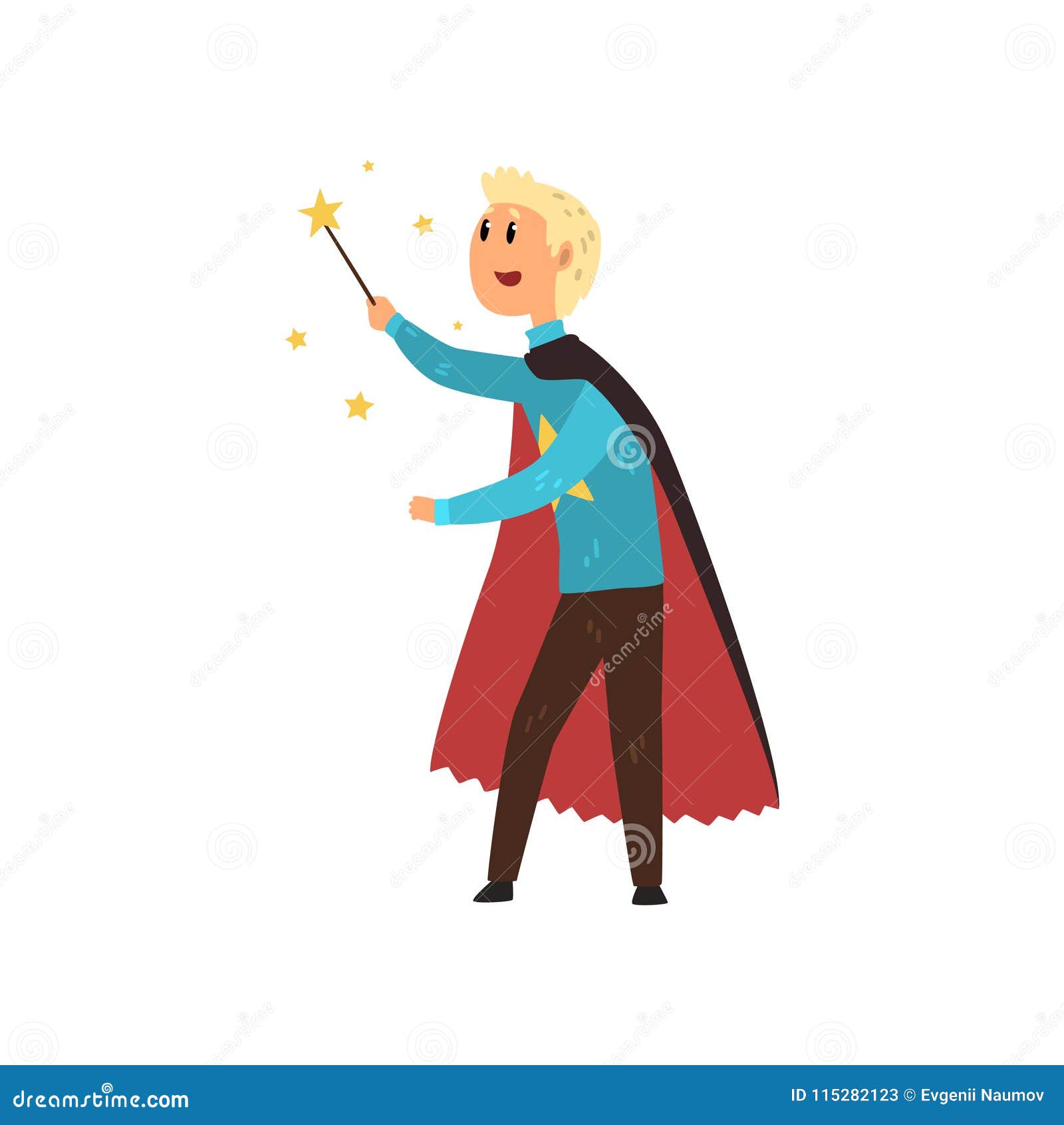 Funny Magician in Long Mantle Standing with Magic Wand in Hand. Circus  Performer. Colorful Flat Vector Design Stock Vector - Illustration of  design, blond: 115282123