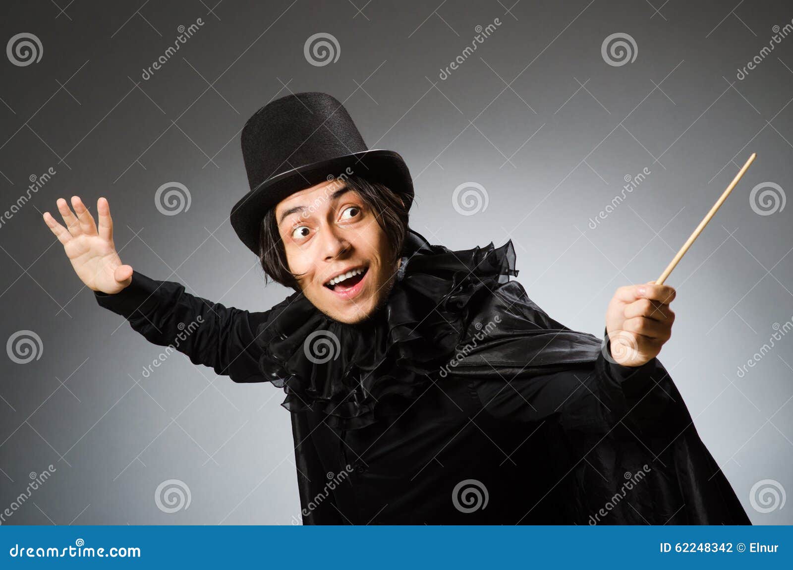 The Funny Magician Wearing Cylinder Hat Stock Photo - Image of girl ...