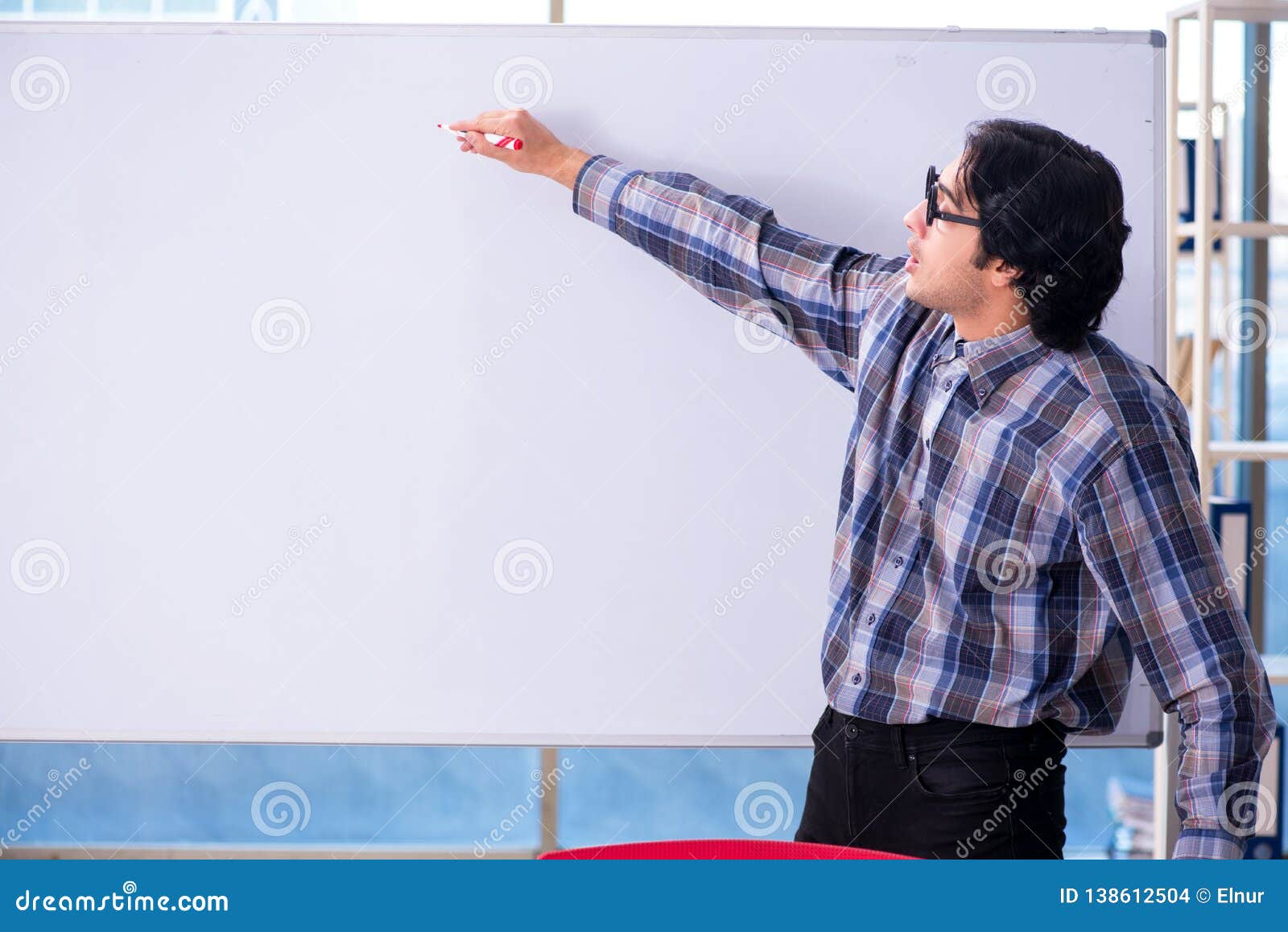 The Funny Male Teacher in Front of Whiteboard Stock Photo Image of