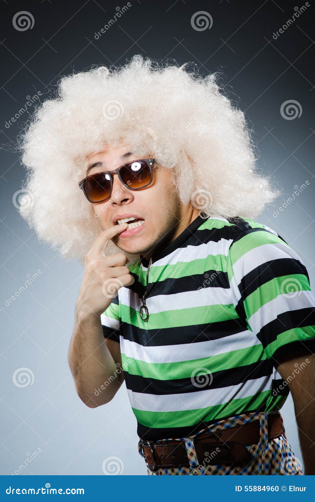 Funny Man with Afro Hairstyle Isolated on White Stock Photo Image of