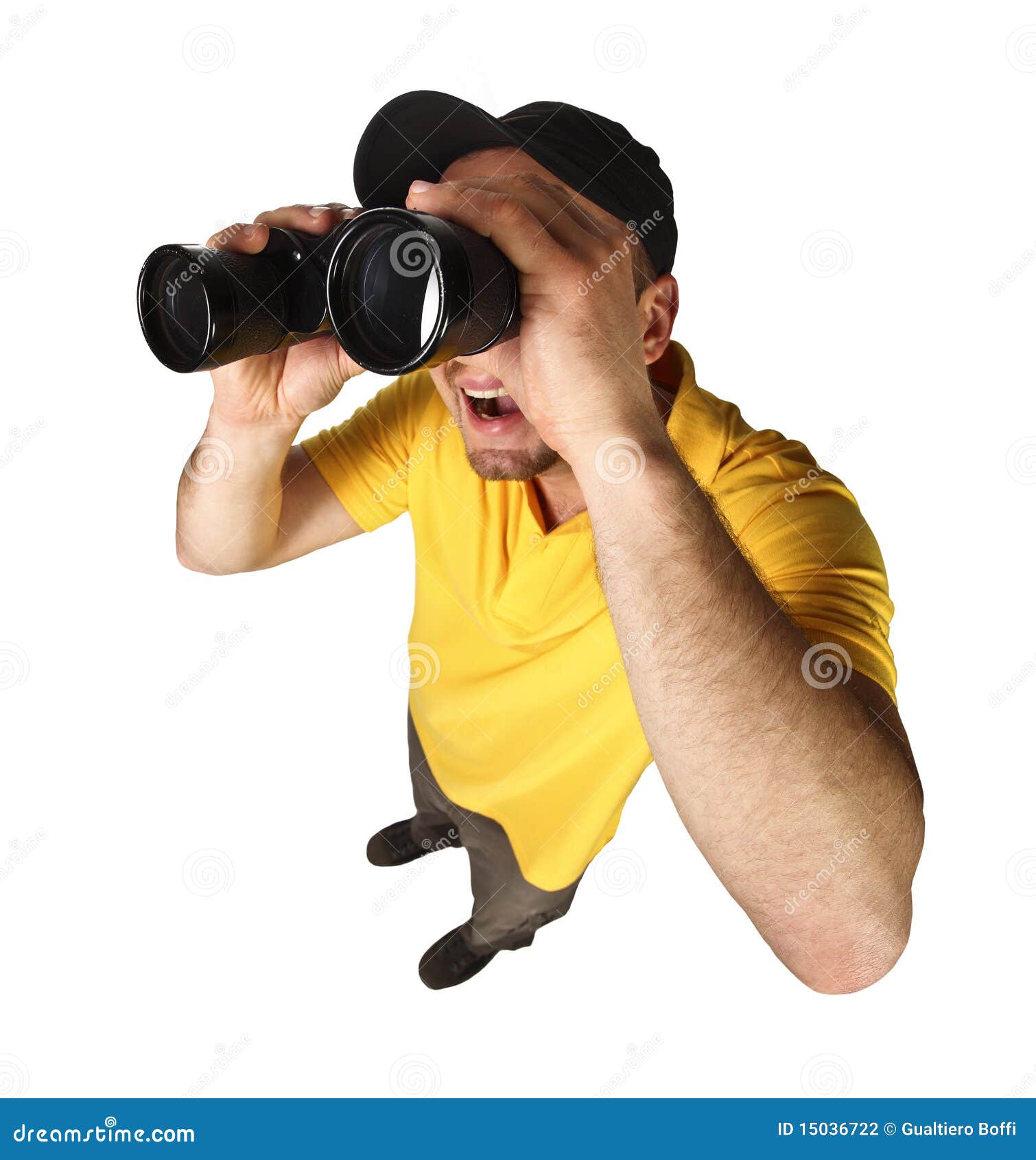 funny man with binoculars