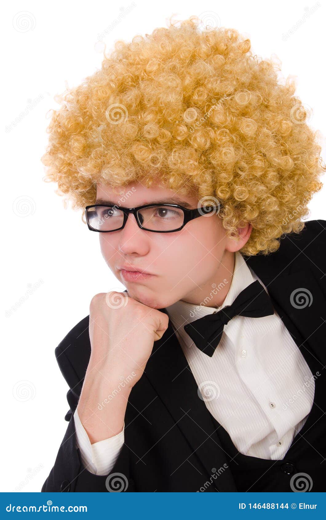 The Funny Man with Curly Hair Style Stock Photo - Image of humorous,  isolated: 146488144