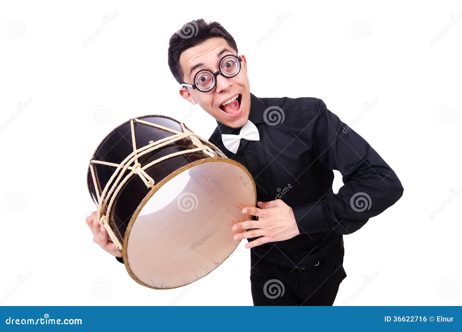 Funny man with drum stock photo. Image of musical, humor 36622716